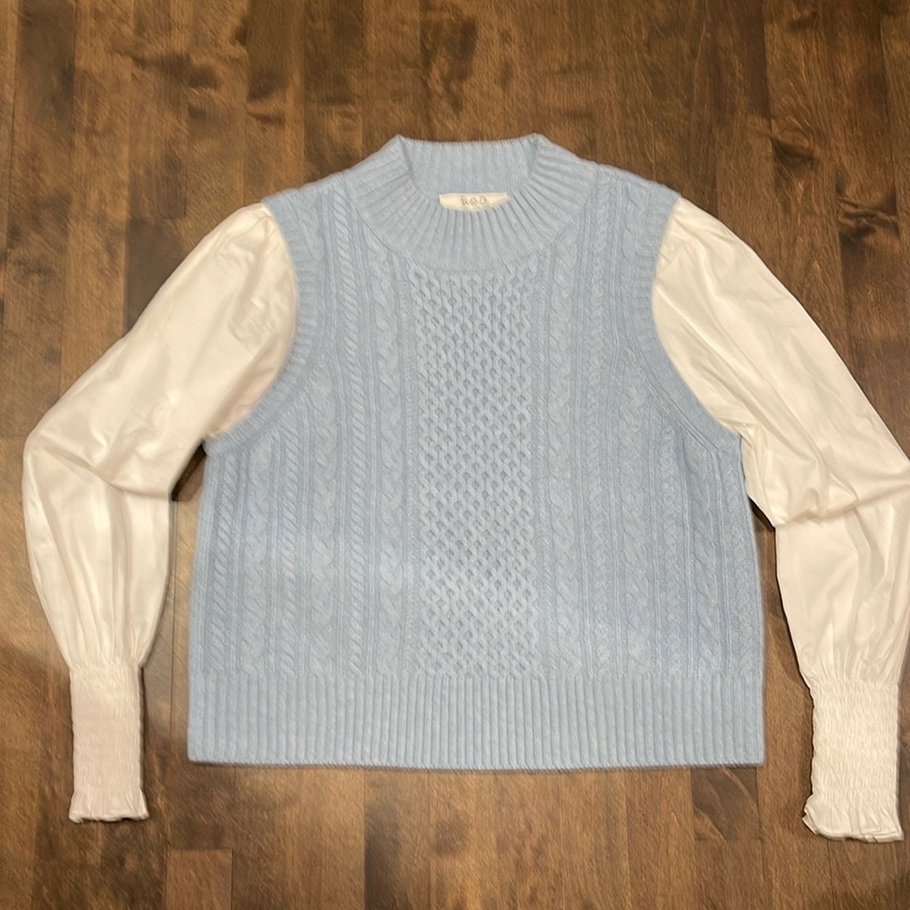Pullover cable vest with built in cotton sleeves